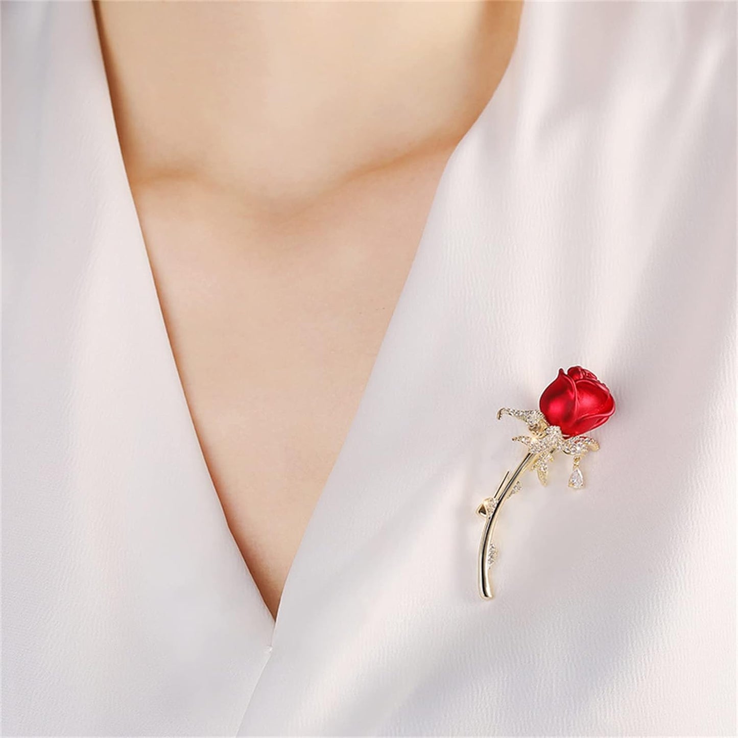 AILONMEI Red Rose Brooch Pins For Women Fashion Floral Series