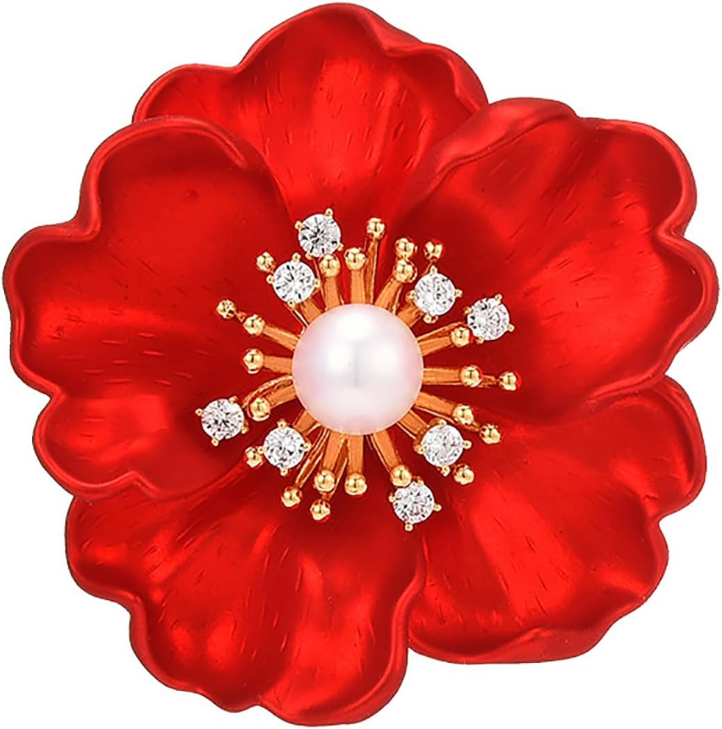 AILONMEI Red Flowers Brooch Pins For Women Fashion Floral Series