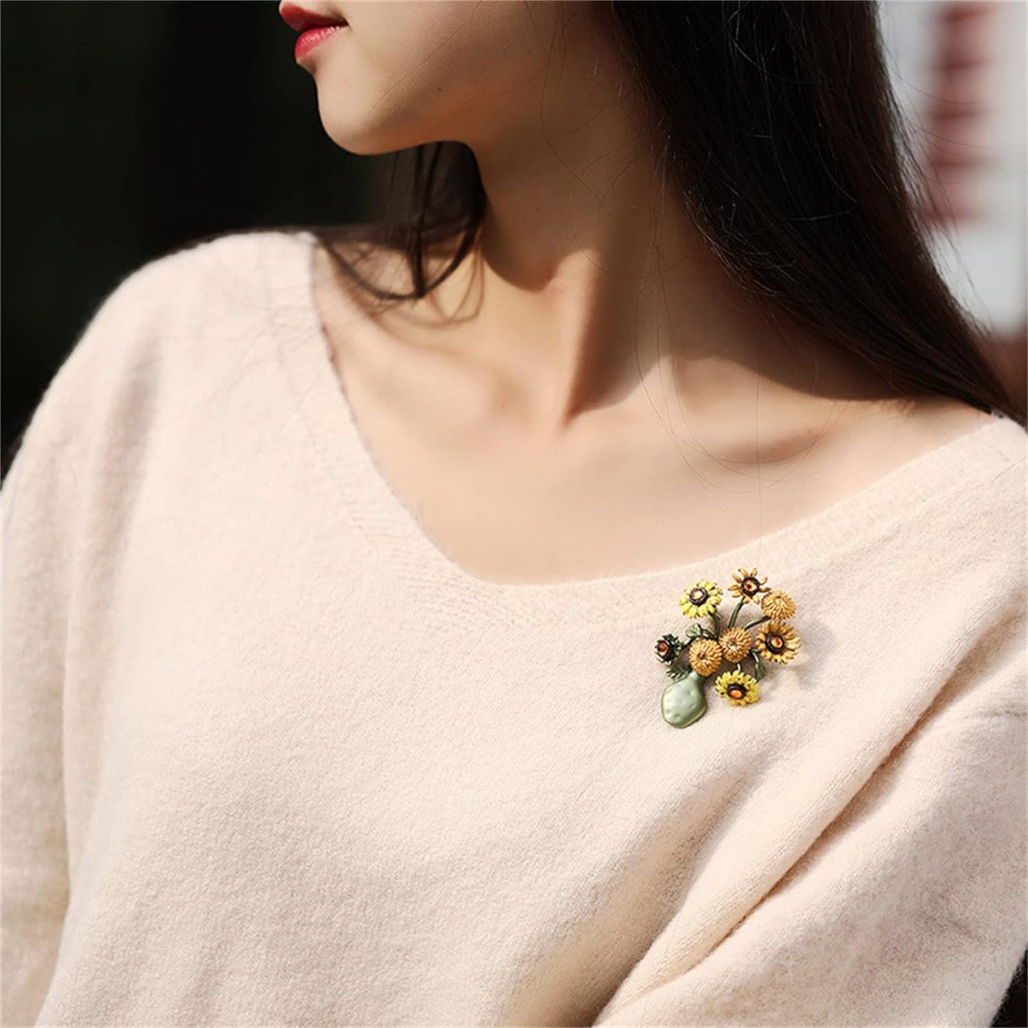 AILONMEI Sunflower Brooch Jewelry For Woman Fashion Floral Series