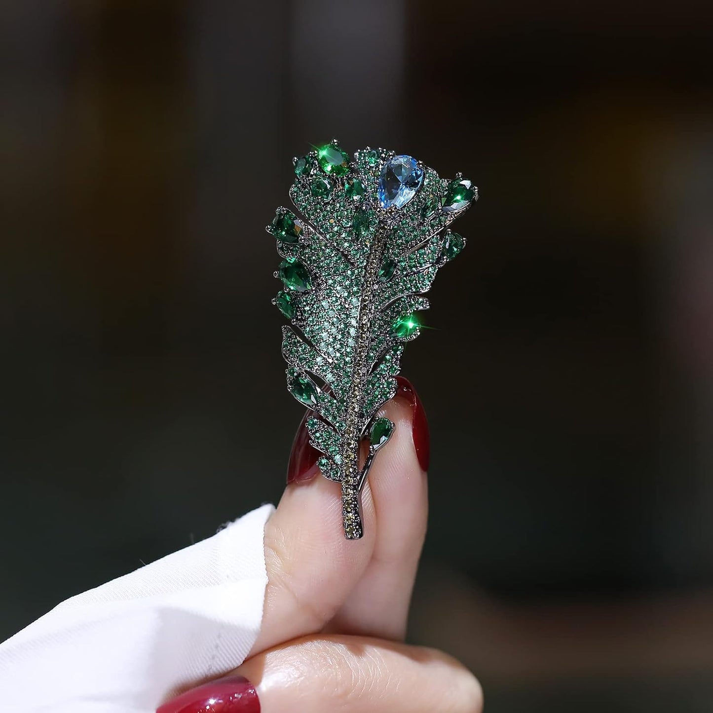 AILONMEI Luxury Feathers Green Brooch Jewelry For Woman Fashion