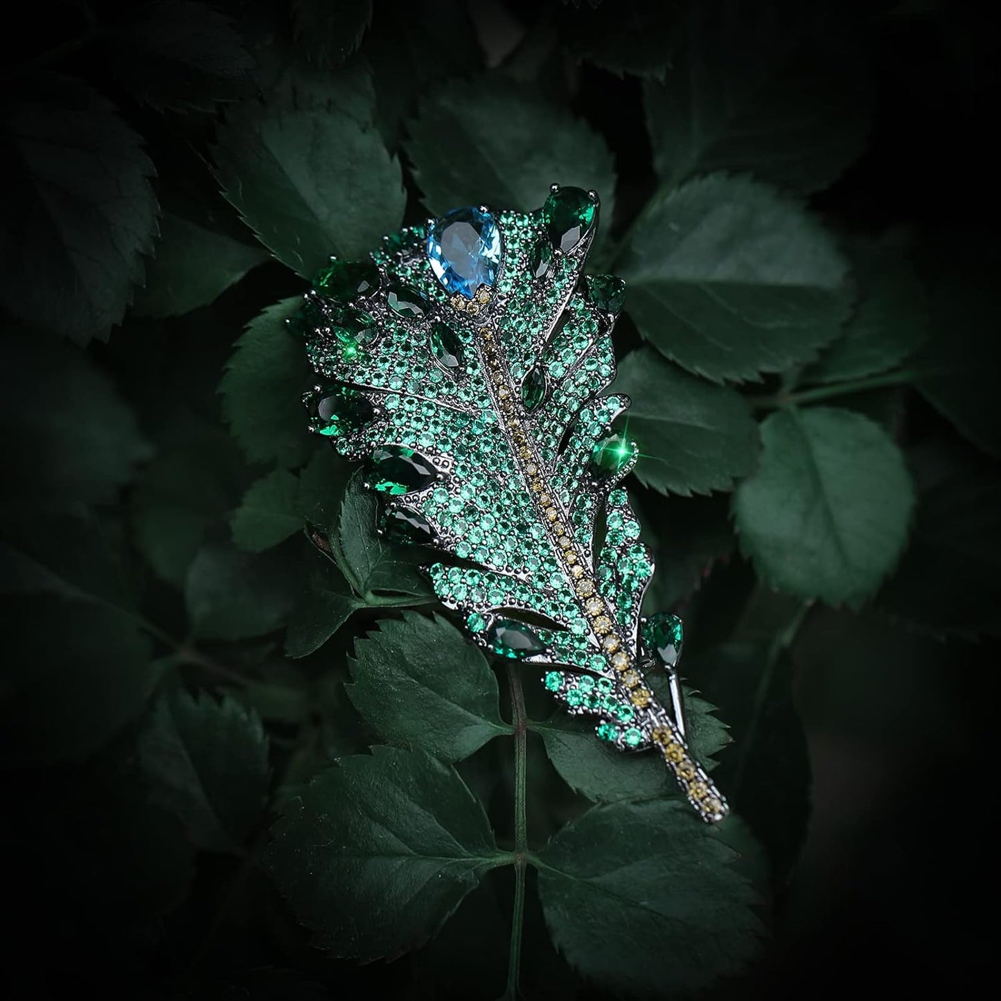 AILONMEI Luxury Feathers Green Brooch Jewelry For Woman Fashion