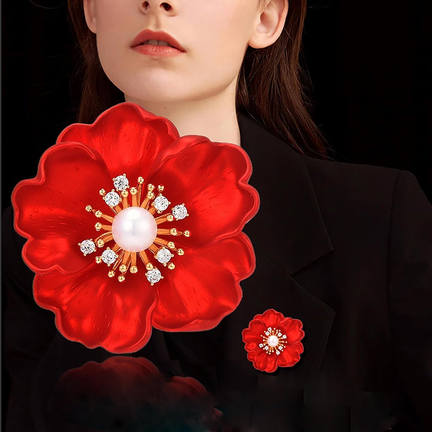 AILONMEI Red Flowers Brooch Pins For Women Fashion Floral Series