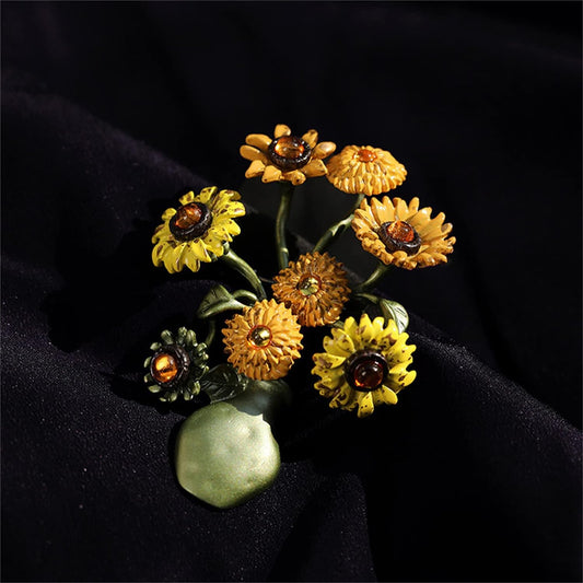 AILONMEI Sunflower Brooch Jewelry For Woman Fashion Floral Series