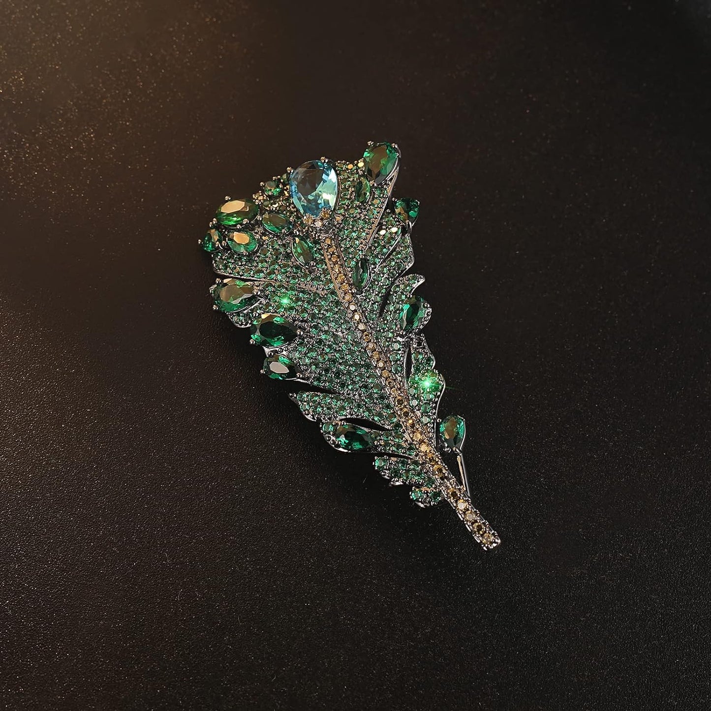 AILONMEI Luxury Feathers Green Brooch Jewelry For Woman Fashion