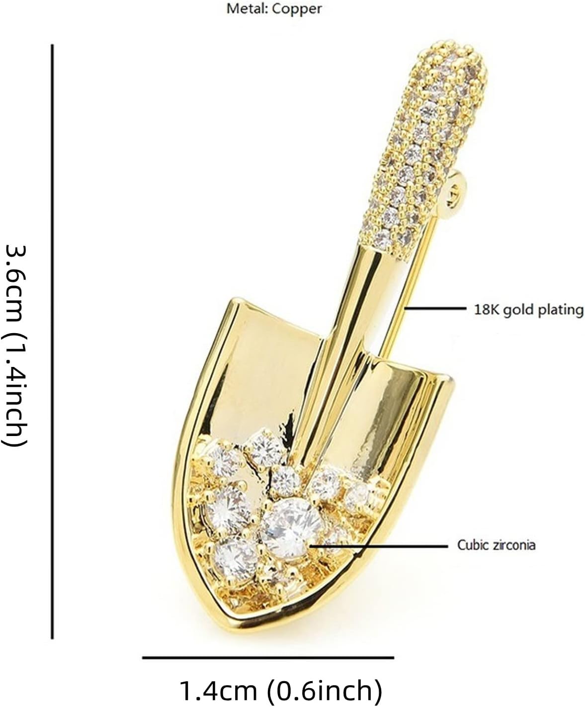 AILONMEI Golden Shovel Brooch Jewelry For Woman Fashion