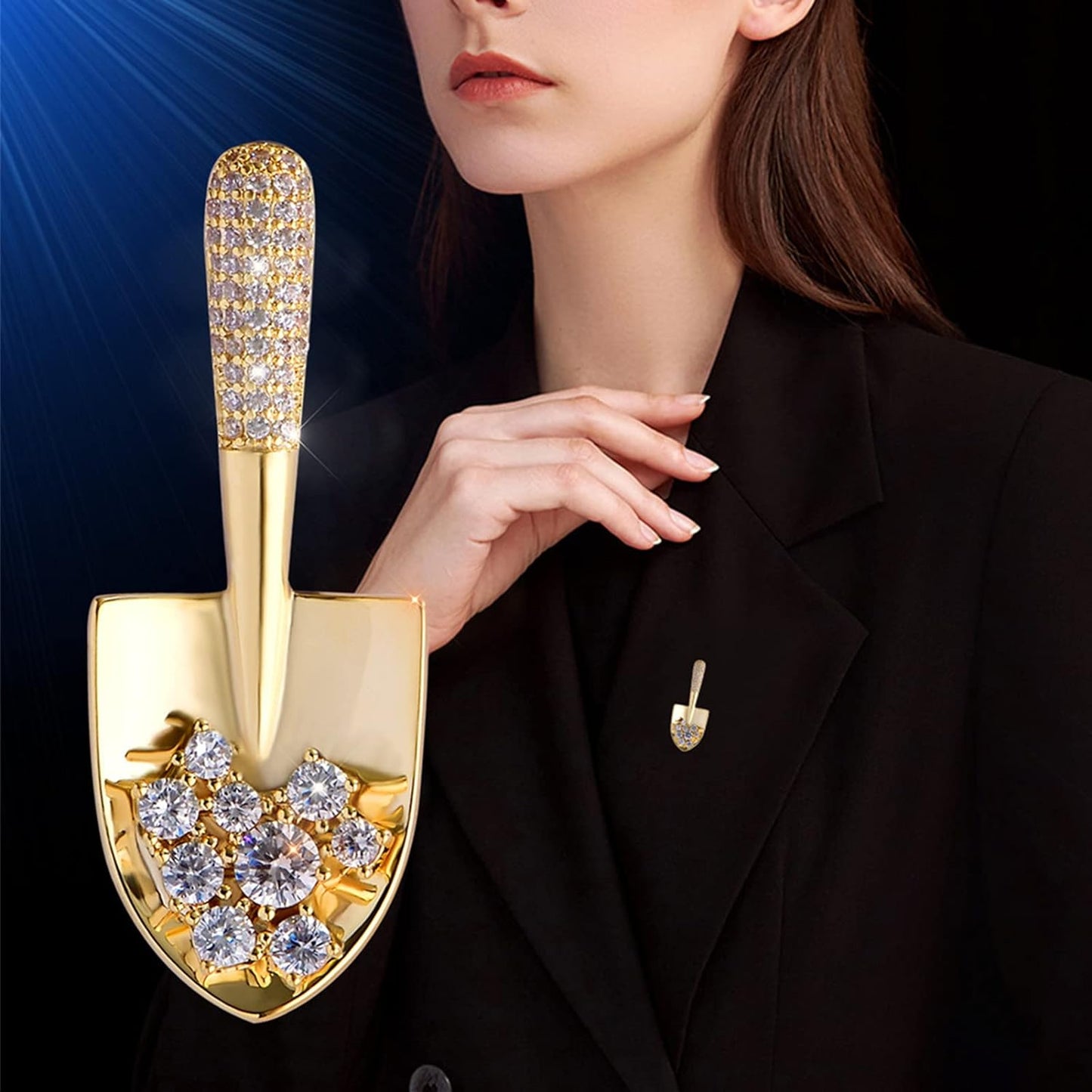 AILONMEI Golden Shovel Brooch Jewelry For Woman Fashion