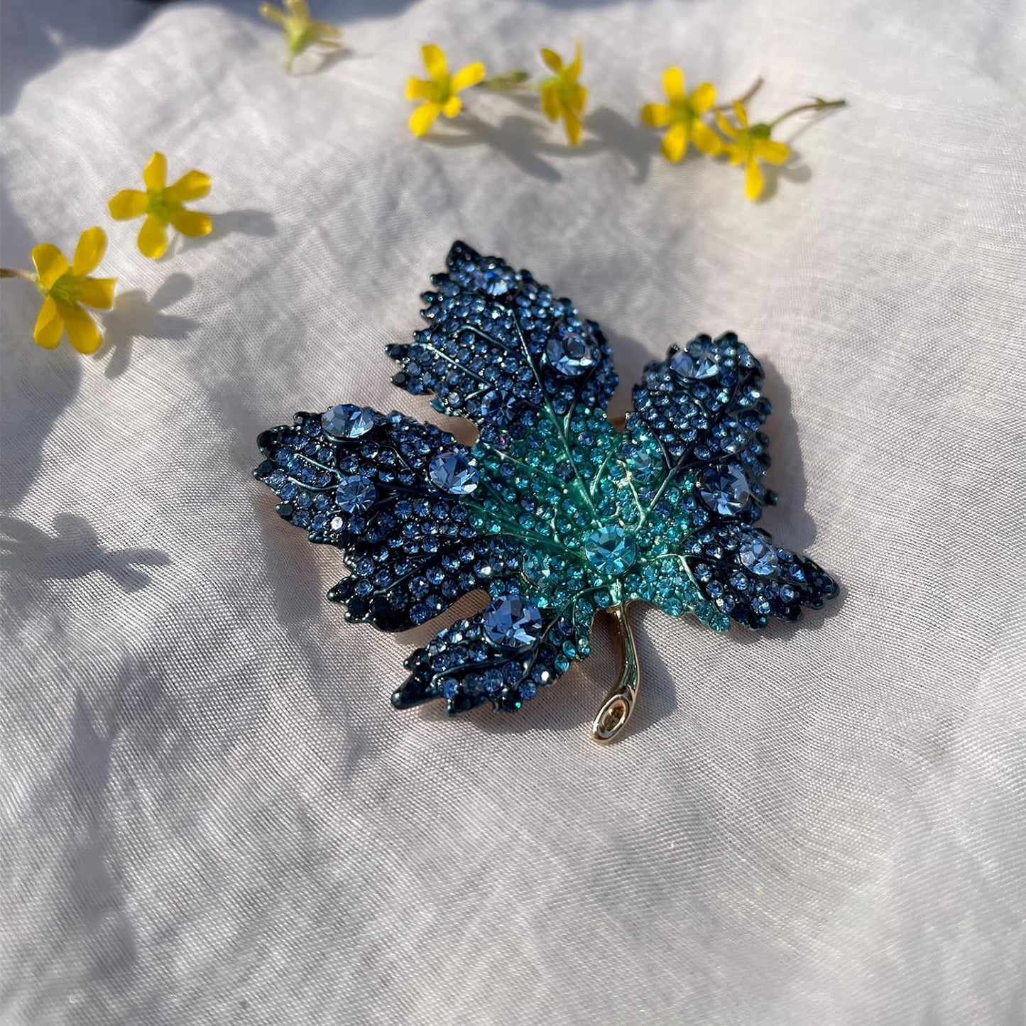 AILONMEI Blue Maple Leaves Brooch Jewelry For Woman Fashion