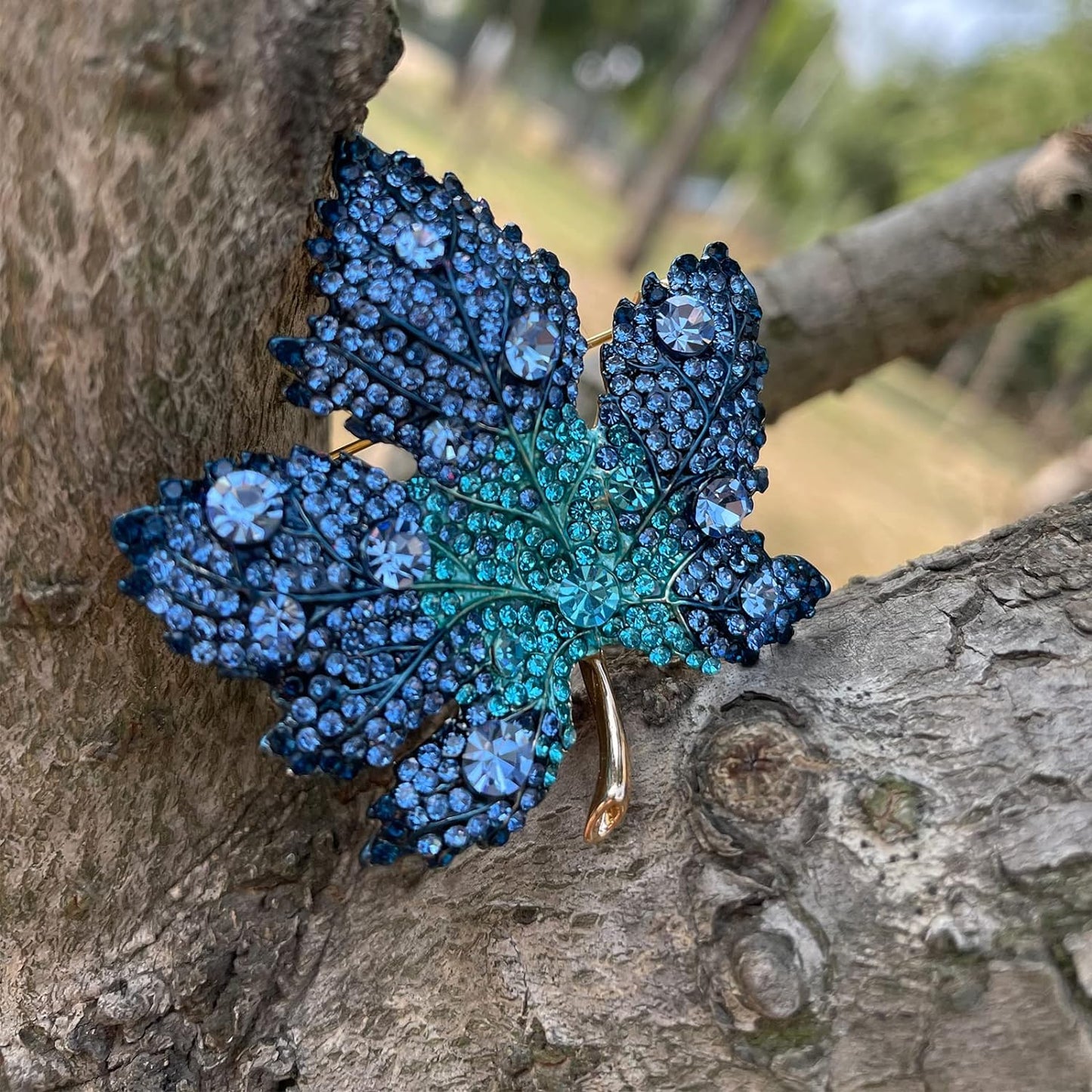 AILONMEI Blue Maple Leaves Brooch Jewelry For Woman Fashion